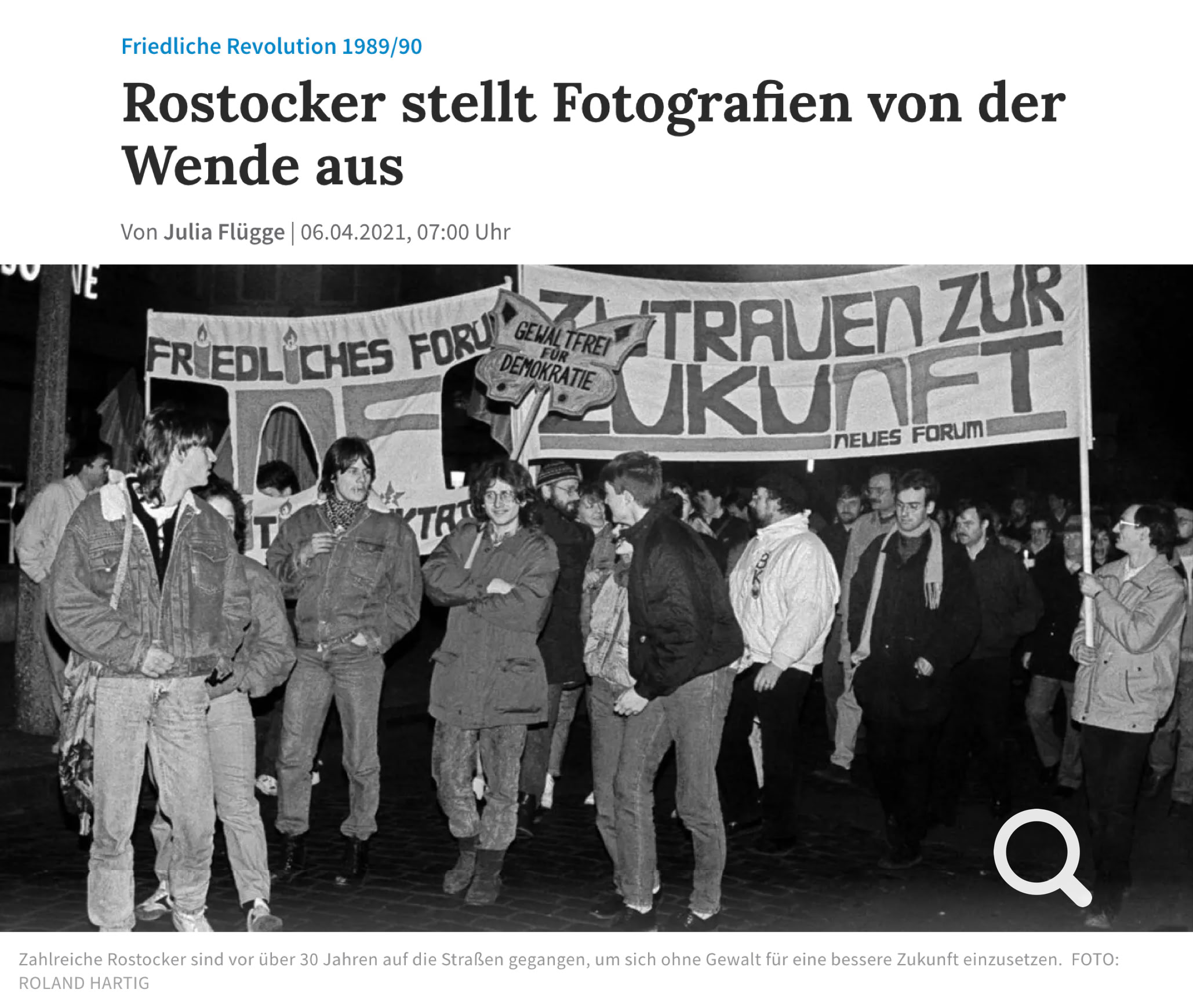 Rostocker stellt Fotografien von der Wende aus, NNN vom 06.04.2021