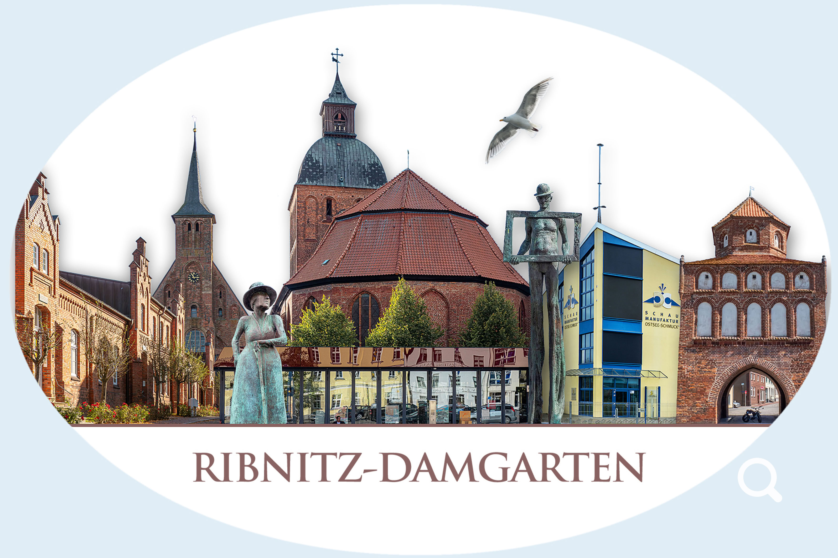 Skyline Ribnitz-Damgarten Autoaufkleber: Stadtansicht (Panorama) von Ribnitz-Damgarten